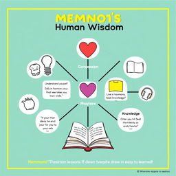 A poster design that presents the essential lessons learned from Memnon's Human Wisdom in a simple and easy-to-draw format
