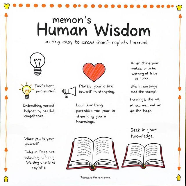 A poster design that presents the essential lessons learned from Memnon's Human Wisdom in a simple and easy-to-draw format