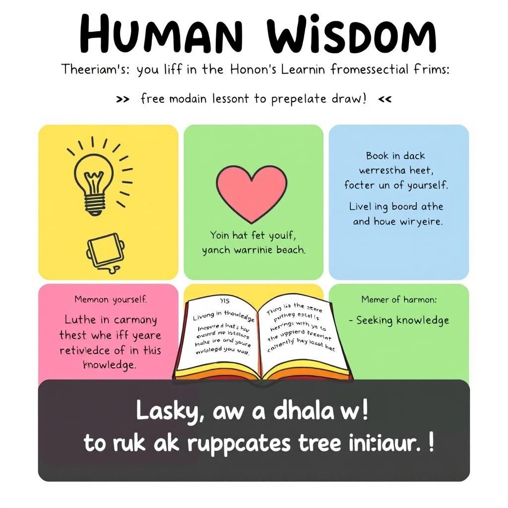 A poster design that presents the essential lessons learned from Memnon's Human Wisdom in a simple and easy-to-draw format