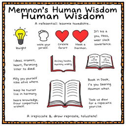 A poster design that presents the essential lessons learned from Memnon's Human Wisdom in a simple and easy-to-draw format