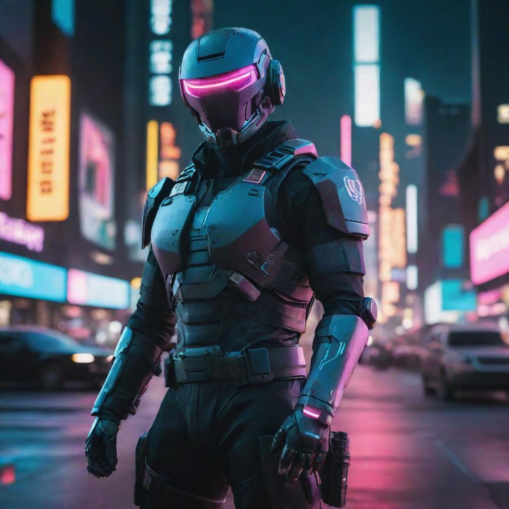 Produce a striking image of a cyberpunk soldier ready for combat