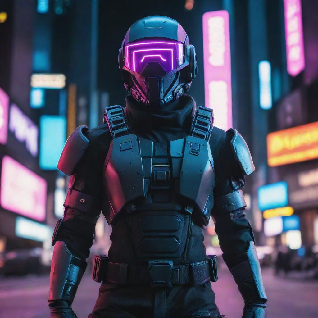 Produce a striking image of a cyberpunk soldier ready for combat