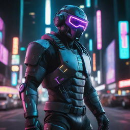 Produce a striking image of a cyberpunk soldier ready for combat