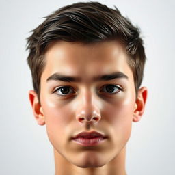 A portrait of a 17-year-old boy with sharp, well-defined facial features and a fair complexion