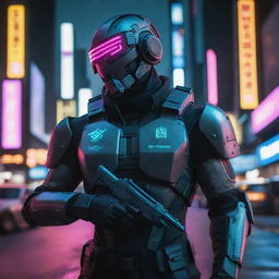 Produce a striking image of a cyberpunk soldier ready for combat