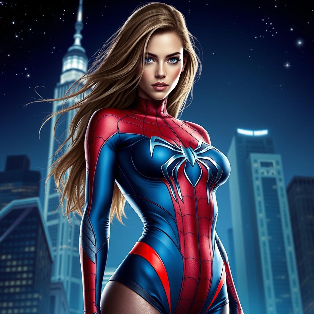 A seductive female superhero inspired by Spider-Man, featuring an alluring yet powerful pose