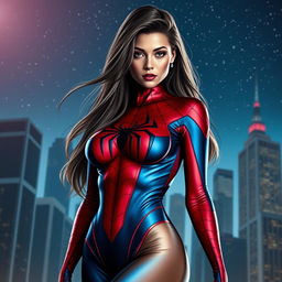 A seductive female superhero inspired by Spider-Man, featuring an alluring yet powerful pose