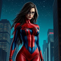 A seductive female superhero inspired by Spider-Man, featuring an alluring yet powerful pose