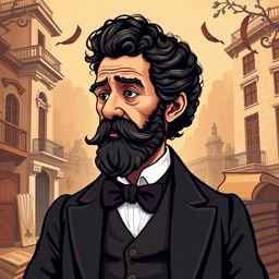 A creative and artistic avatar of the famous Brazilian author Machado de Assis, depicted with a thoughtful expression