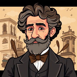 A creative and artistic avatar of the famous Brazilian author Machado de Assis, depicted with a thoughtful expression
