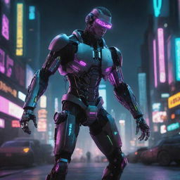 Design an energetic image featuring a cyberpunk cyborg