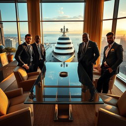 A powerful and sophisticated scene showcasing successful men immersed in luxury