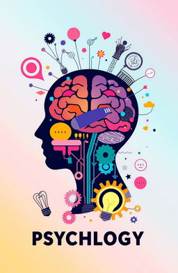A visually striking representation of psychology, featuring a human silhouette filled with colorful brain patterns and abstract designs representing thoughts and emotions