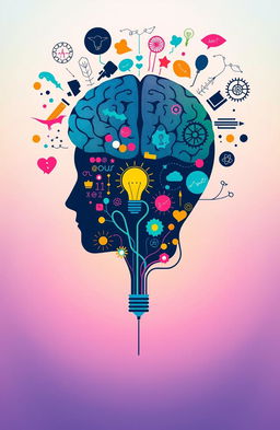 A visually striking representation of psychology, featuring a human silhouette filled with colorful brain patterns and abstract designs representing thoughts and emotions