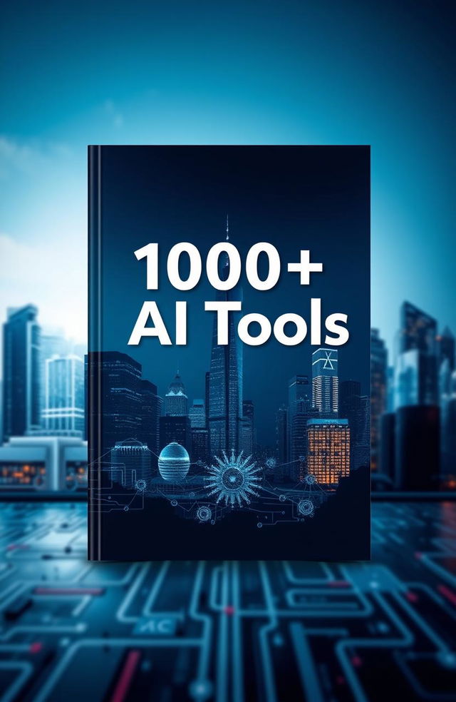 A striking and modern book cover design for '1000+ AI Tools'