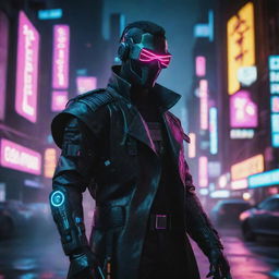 Generate a dramatic image of a cyberpunk villain