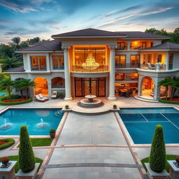 An expansive and opulent rich mansion showcasing luxurious facilities