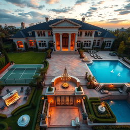 An expansive and opulent rich mansion showcasing luxurious facilities