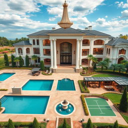 An expansive and opulent rich mansion showcasing luxurious facilities