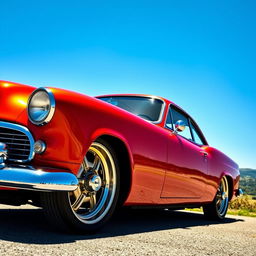 A stunning classic car showcasing a set of vintage BBS wheels, parked under a clear blue sky