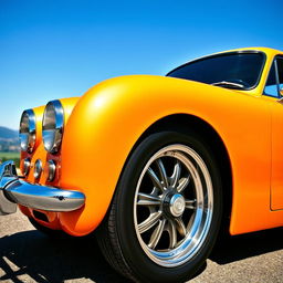 A stunning classic car showcasing a set of vintage BBS wheels, parked under a clear blue sky