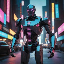 Design an image of a sleek and intricate cyberpunk robot