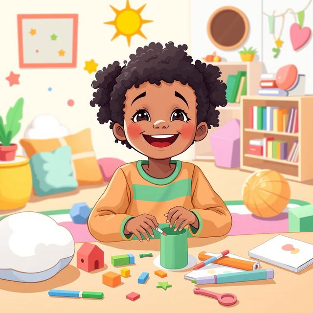 An illustrative representation of a child engaging in a joyful, imaginative play scenario, surrounded by colorful toys and an inviting environment