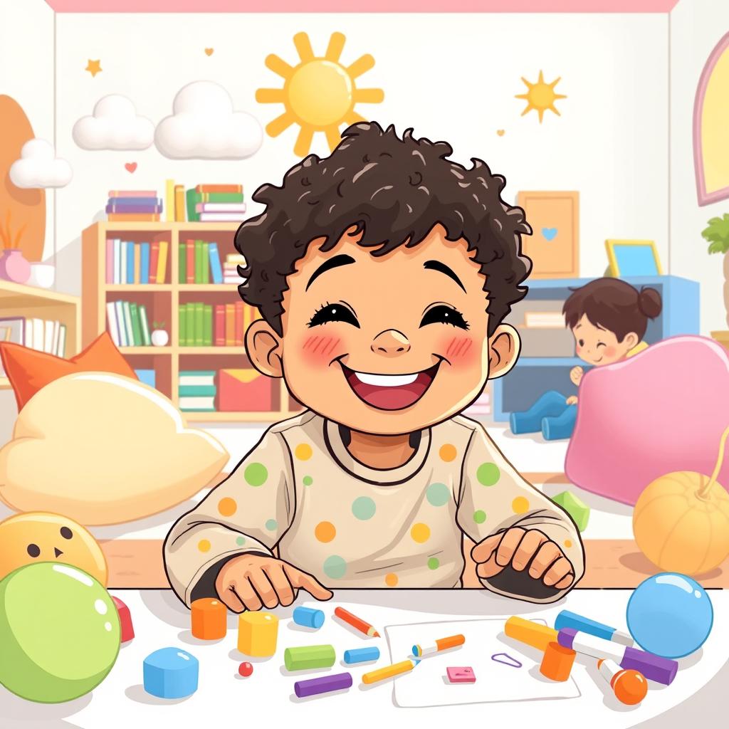 An illustrative representation of a child engaging in a joyful, imaginative play scenario, surrounded by colorful toys and an inviting environment