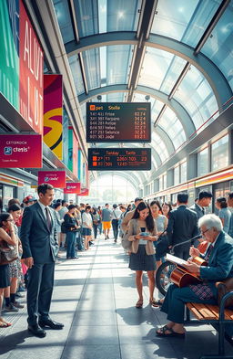 A vibrant scene at a bustling metro station depicting the theme 'One Day Destiny'