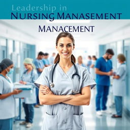 A book cover design featuring a strong, confident female nurse leader standing in a hospital setting