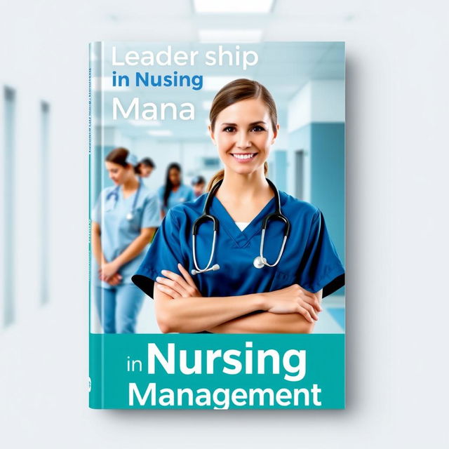 A book cover design featuring a strong, confident female nurse leader standing in a hospital setting