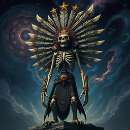 A Tzitzimitl, depicted as a powerful celestial being from Mesoamerican mythology, featuring a skeletal form with intricate bone details