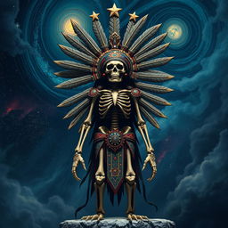 A Tzitzimitl, depicted as a powerful celestial being from Mesoamerican mythology, featuring a skeletal form with intricate bone details