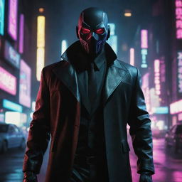 Generate an ultra high-definition image of a masked cyberpunk gangster