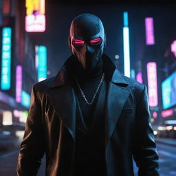 Generate an ultra high-definition image of a masked cyberpunk gangster