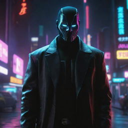 Generate an ultra high-definition image of a masked cyberpunk gangster