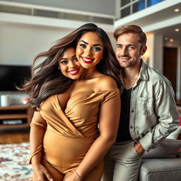 A stylized portrait of a glamorous, curvy woman exuding confidence in a tasteful, elegant outfit, highlighting her attractive features