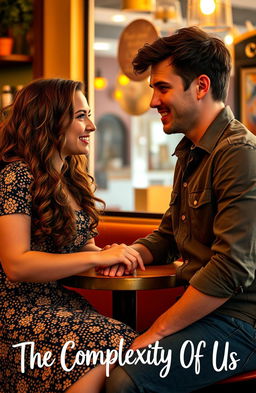 A romantic comedy scene showcasing the enemies to lovers vibe, featuring a charming couple in a light-hearted confrontation, with playful banter in a cozy café setting