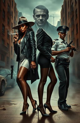 A dramatic scene depicting two black sisters in a gritty urban setting, reflecting their troubled pasts