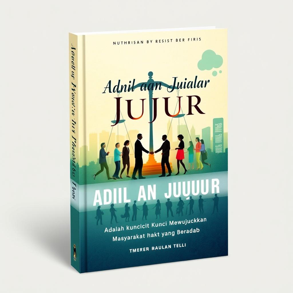 An inspiring book cover design for the title 'Adil dan Jujur adalah Kunci Mewujudkan Masyarakat yang Beradab'