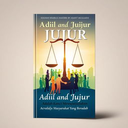 An inspiring book cover design for the title 'Adil dan Jujur adalah Kunci Mewujudkan Masyarakat yang Beradab'