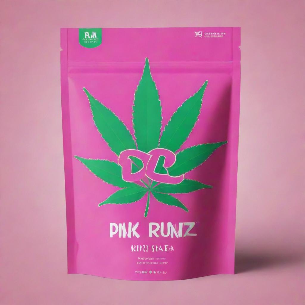 Design an attention-grabbing and vibrant packaging with the title 'Pink Runtz' and a representation of the marijuana strain