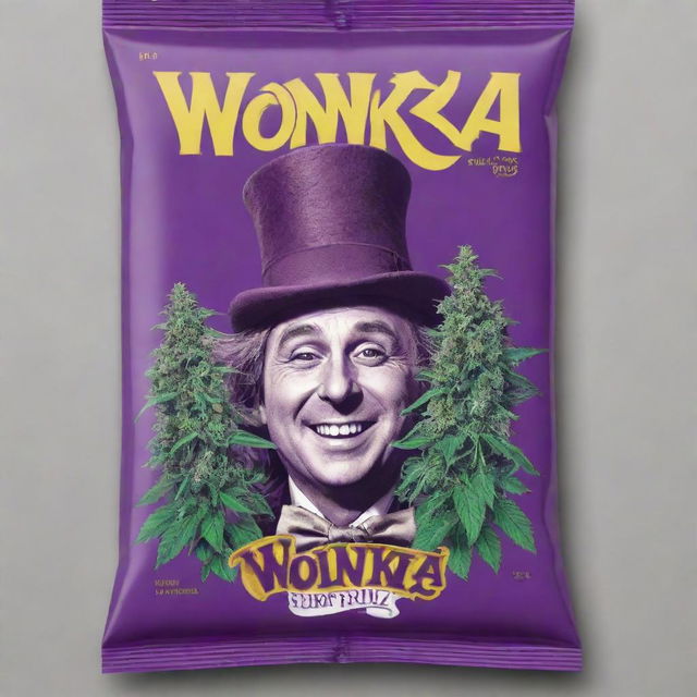 Design a bold and engaging packaging with the title 'Wonka Runtz' and an illustration of the marijuana strain