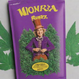 Design a bold and engaging packaging with the title 'Wonka Runtz' and an illustration of the marijuana strain