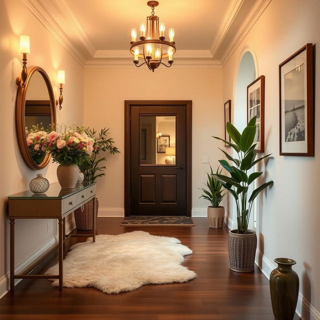 A beautifully decorated entrance hall that exudes warmth and elegance