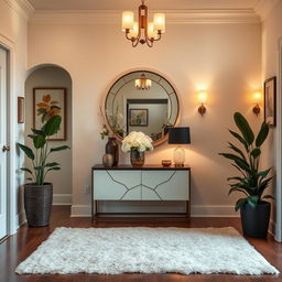 A beautifully decorated entrance hall that exudes warmth and elegance