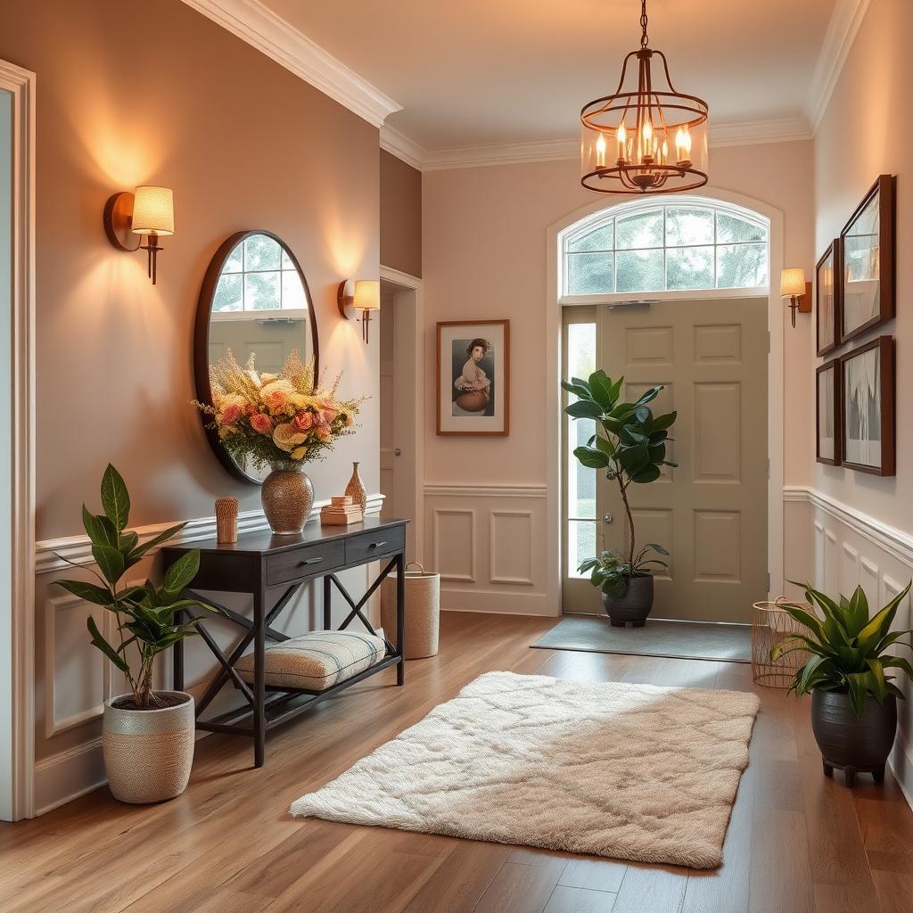 A beautifully decorated entrance hall that exudes warmth and elegance