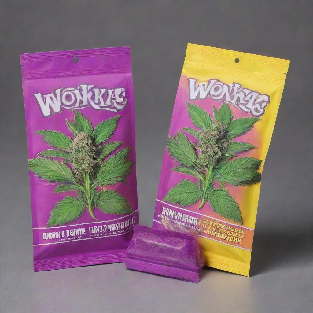 Create a vibrant and eye-catching packaging design for the 'Wonka Runtz' marijuana strain