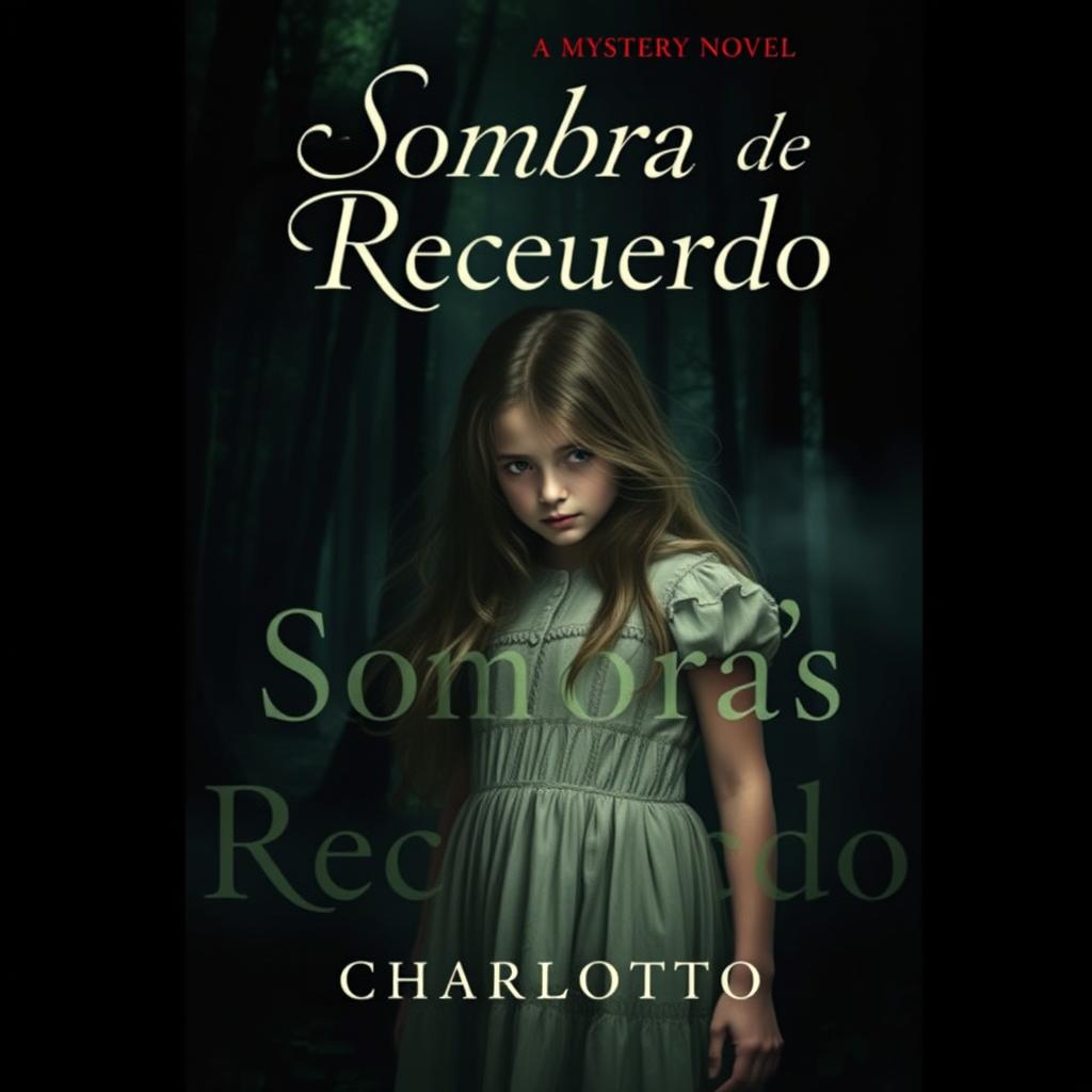 A hauntingly beautiful book cover for a mystery novel titled 'Sombras de un Recuerdo'