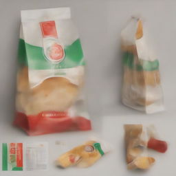 Design a distinctive plastic bread bag packaging using the warm colors - green, white, and red from the Italian flag